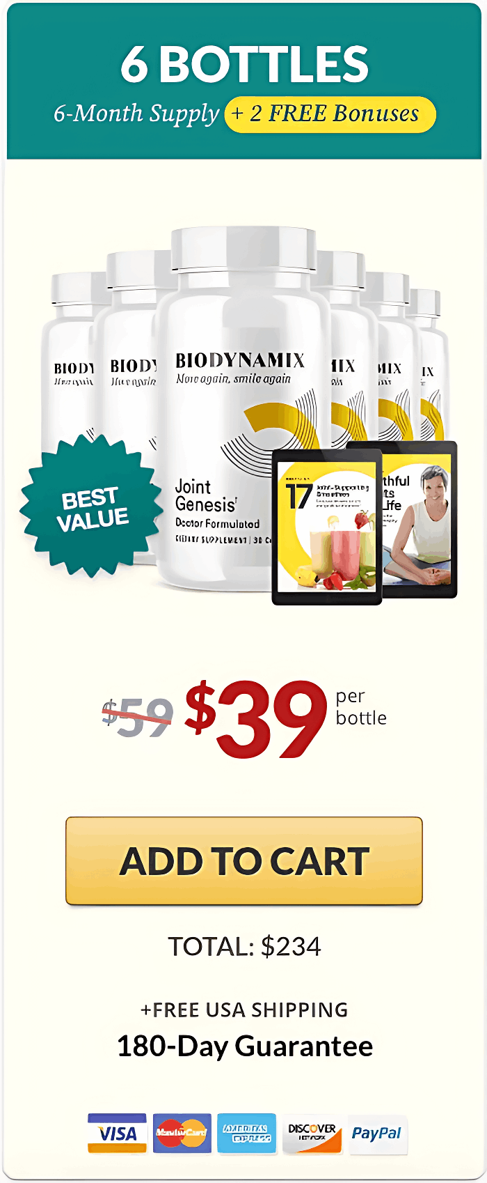 Joint Genesis six bottle advanced joint support supplement